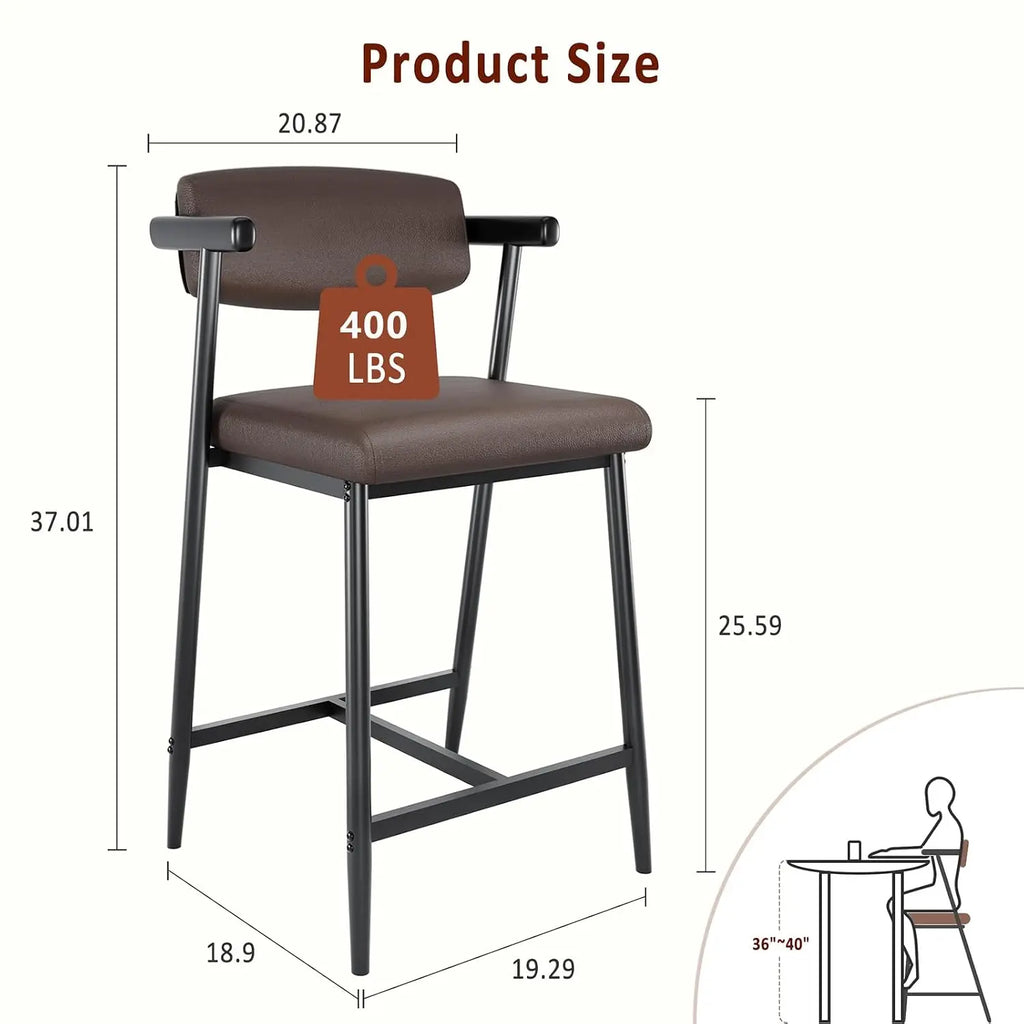 Bar Stools Set of 4 with Armrests, Counter Height Bar Stools Set with Footrest & Soft Back, Metal Barstools Set, Customized