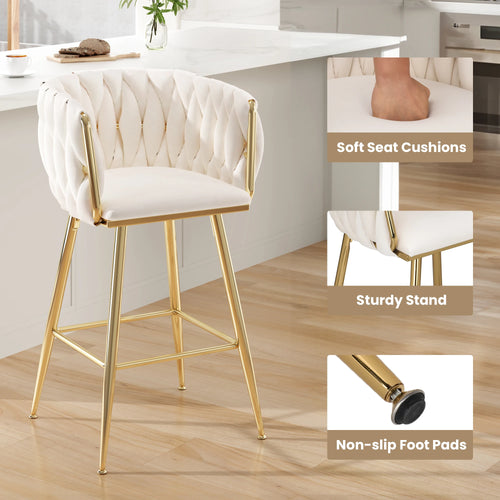 Farini Set of 2 26" Bar Stools, Modern Mid-Century Kitchen Stools with Back, Metal Legs, for Kitchen, Dining Room