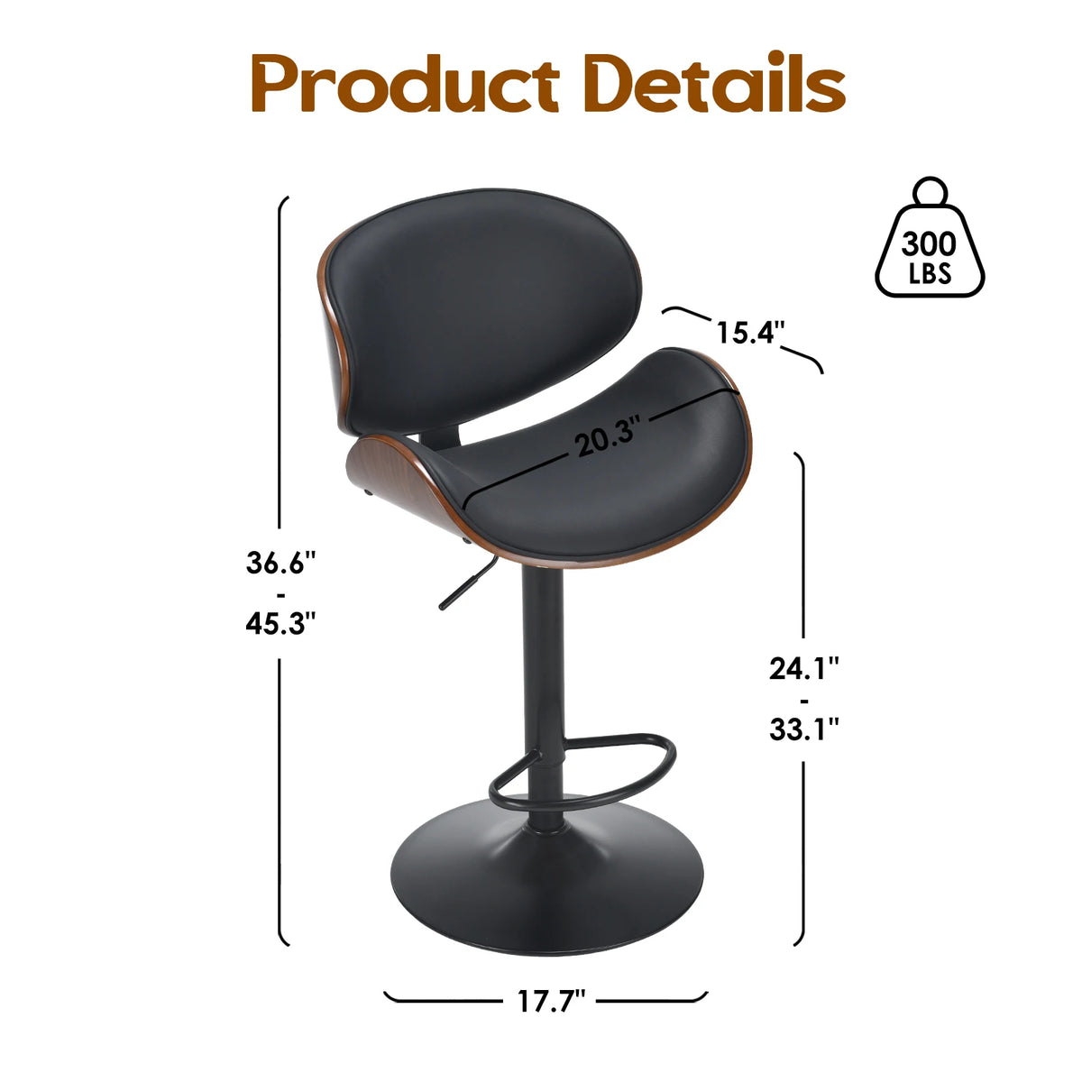 Farini Set of 2 Swivel Bar Stools, Adjustable Height Bentwood Barstools with Backrest & Footrest, Modern Kitchen Counter Chair for Home Bar, Island